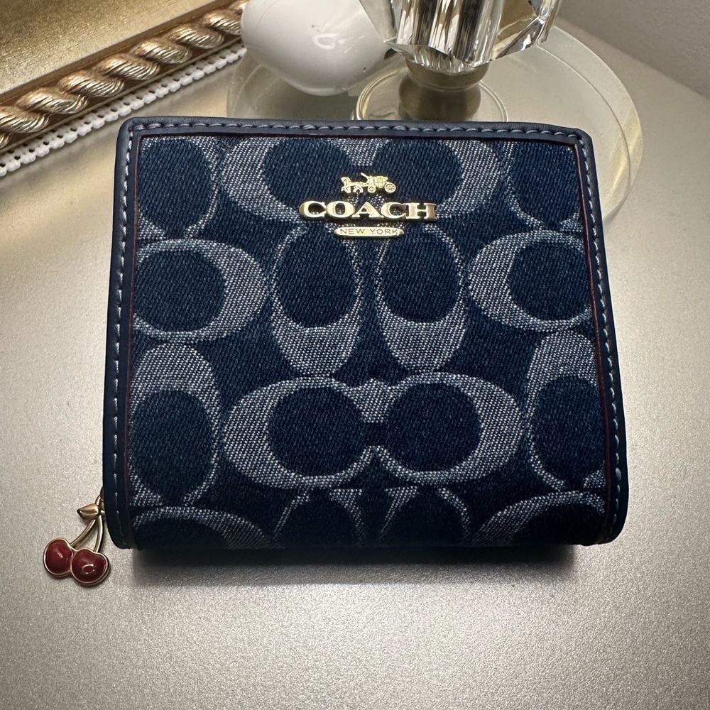 Coach Denim Wallet with Cherry Charm